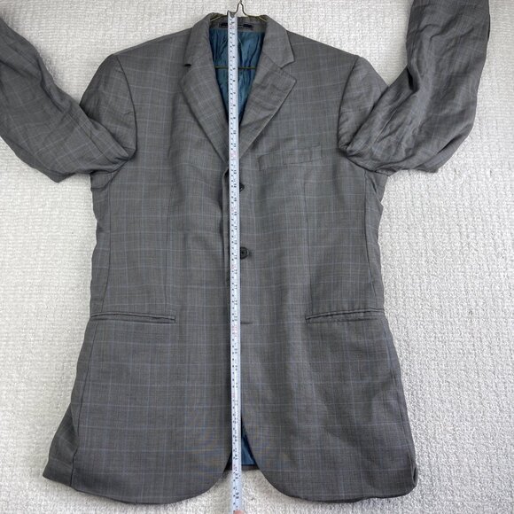Arnold Brant Reda Super 120's Light Grey Blue Windowpane Blazer Jacket Read* - Picture 16 of 16